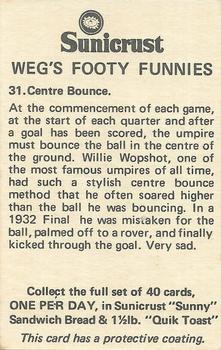 1972 Sunicrust Weg's Footy Funnies #31 Centre Bounce Back